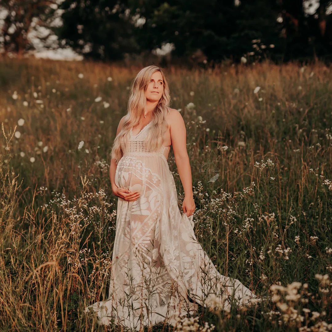 Beige Annabella Gown - maternity photoshoot dress