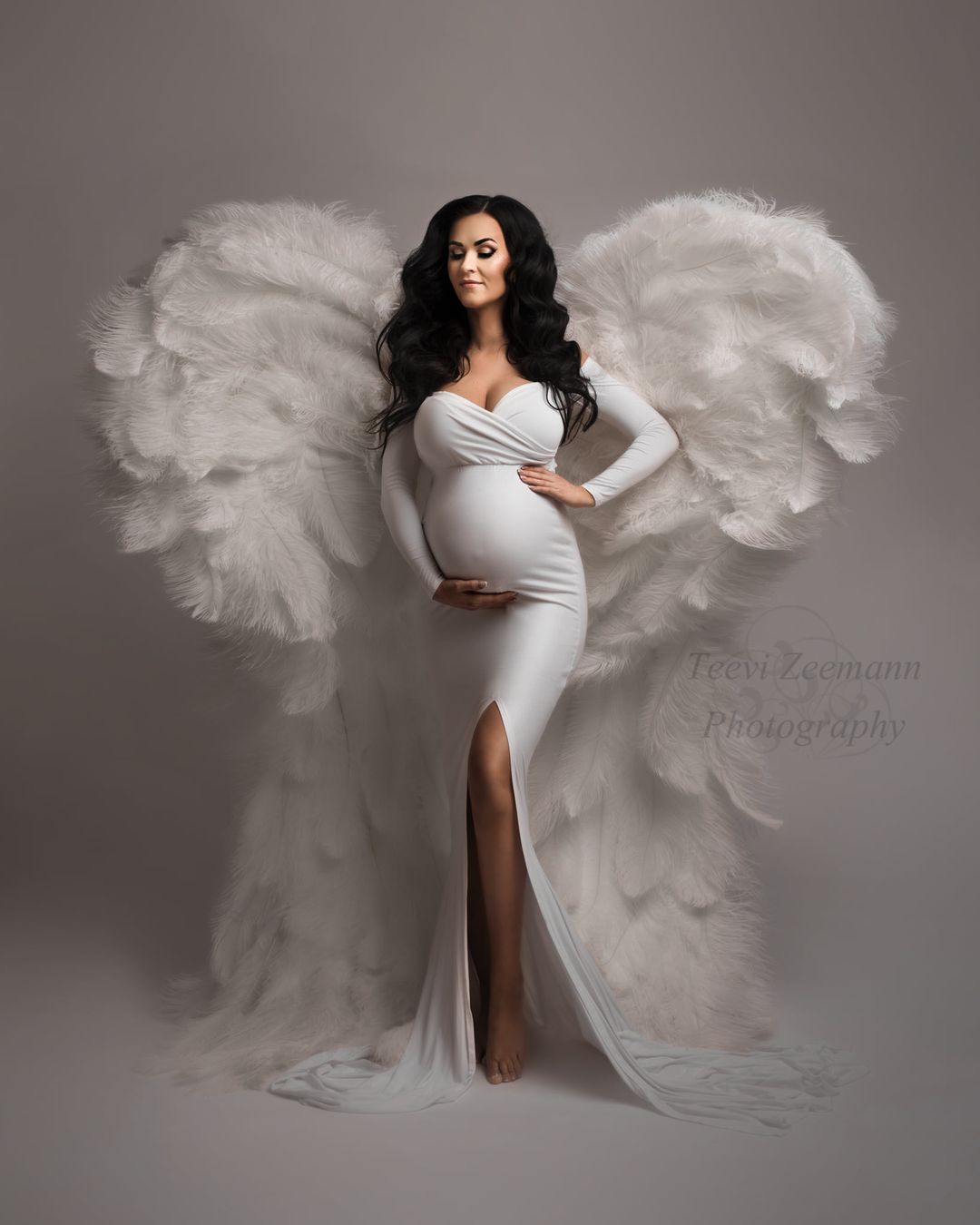 White Basiel Maternity Dress - maternity photoshoot dress