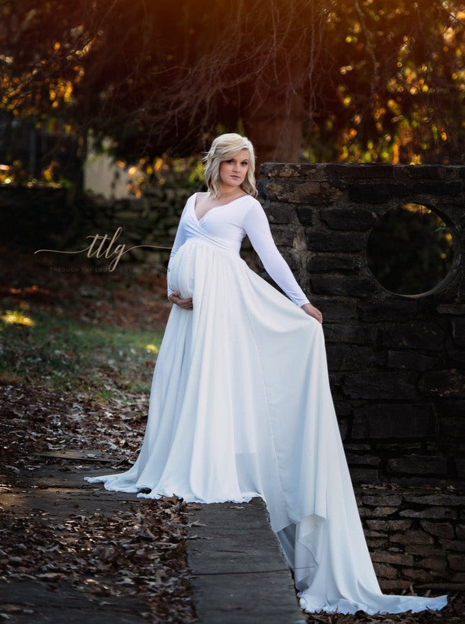 White Camille Gown - maternity photoshoot dress