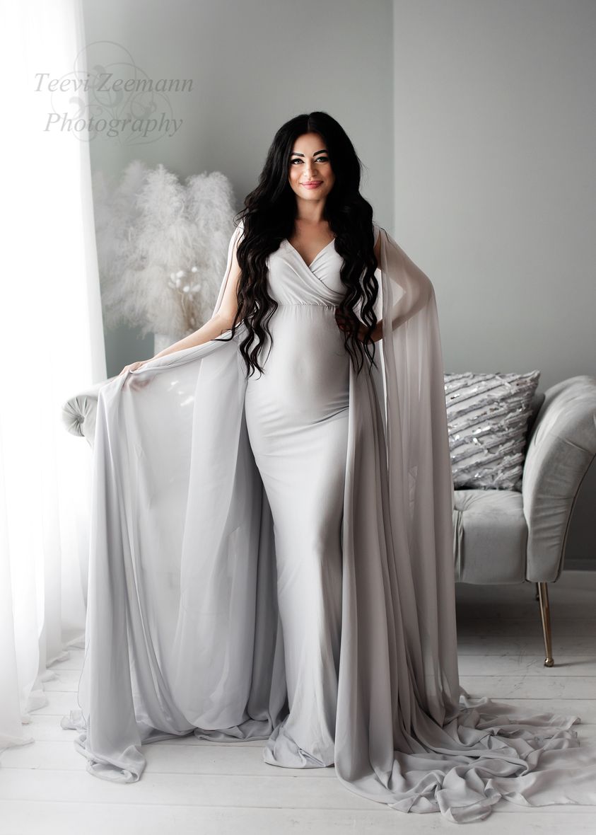 Cool Grey Atrofusca Maternity Gown - maternity photoshoot dress