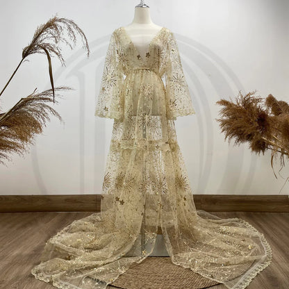 Gold Dana Gown - maternity photoshoot dress