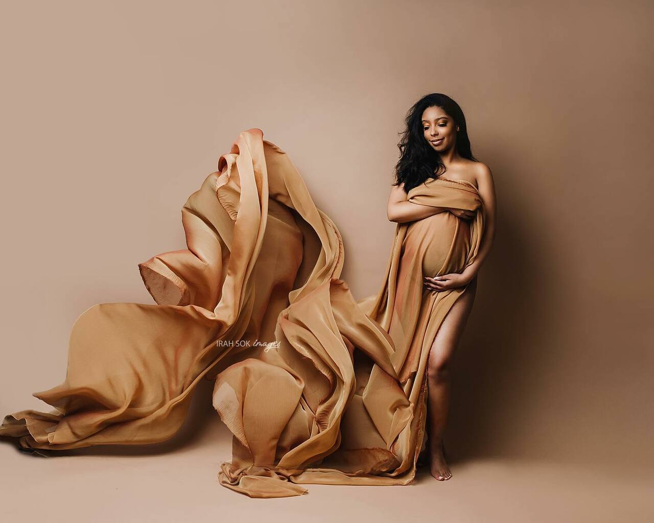 Golden Mocha silky Chiffon Fabric - maternity photoshoot dress