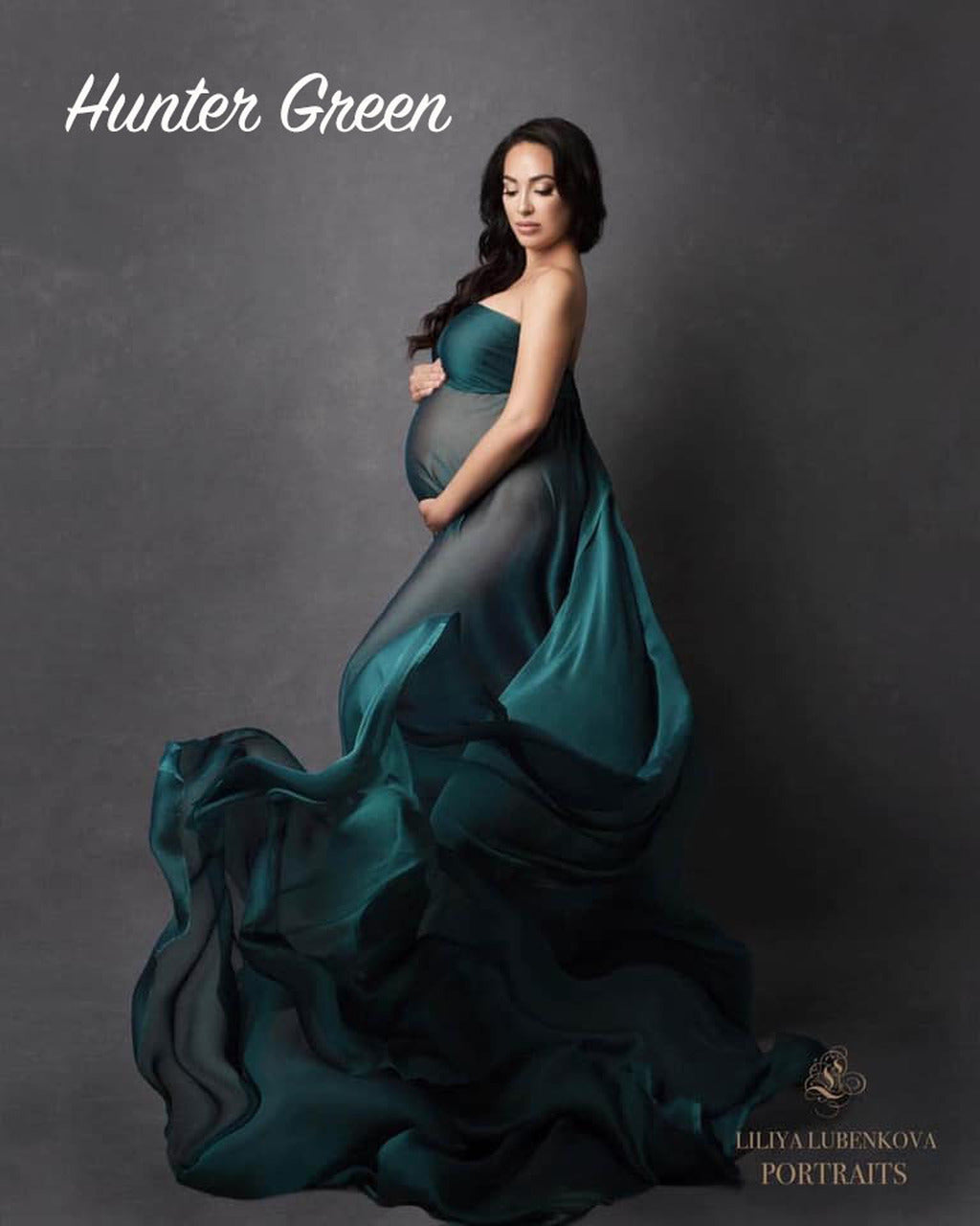 Hunter Green Silky Chiffon Fabric - maternity photoshoot dress