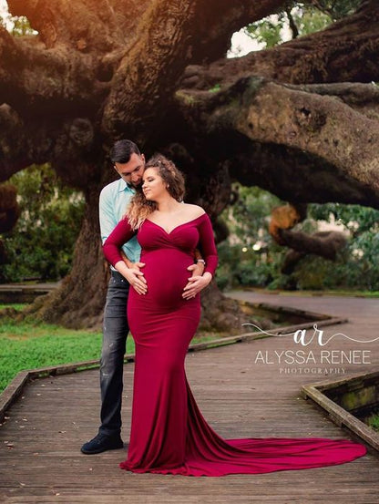 Scarlet Burgundy dress - maternity photoshoot dress